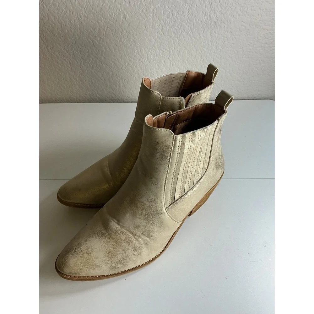 Boutique by Corkys Gold Metallic Ankle Boots Potion 10 Pointed Toe Block Heel